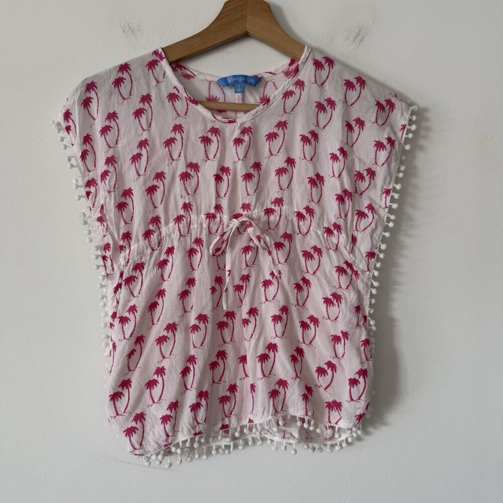 Blue Ginger Girl Swimsuit Coverup Size 4 Tropical Pink Palm Print Resort‎ Island